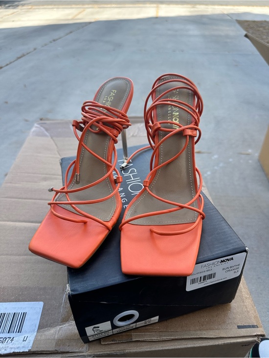 Fashion Nova Shoes - Fashion Nova Orange Lace-Up Strappy Square-Toe Heels